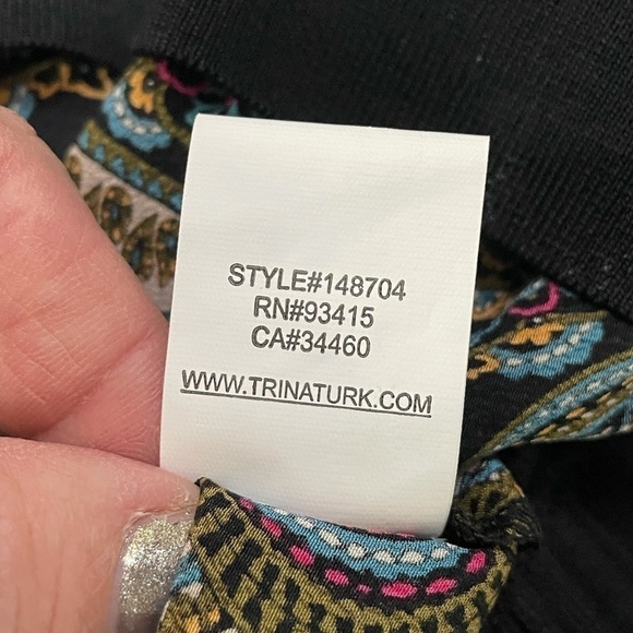TRINA Turk 100% Silk Paisley Button Down Elastic Waist Long Sleeve Blouse, Small - Picture 6 of 8